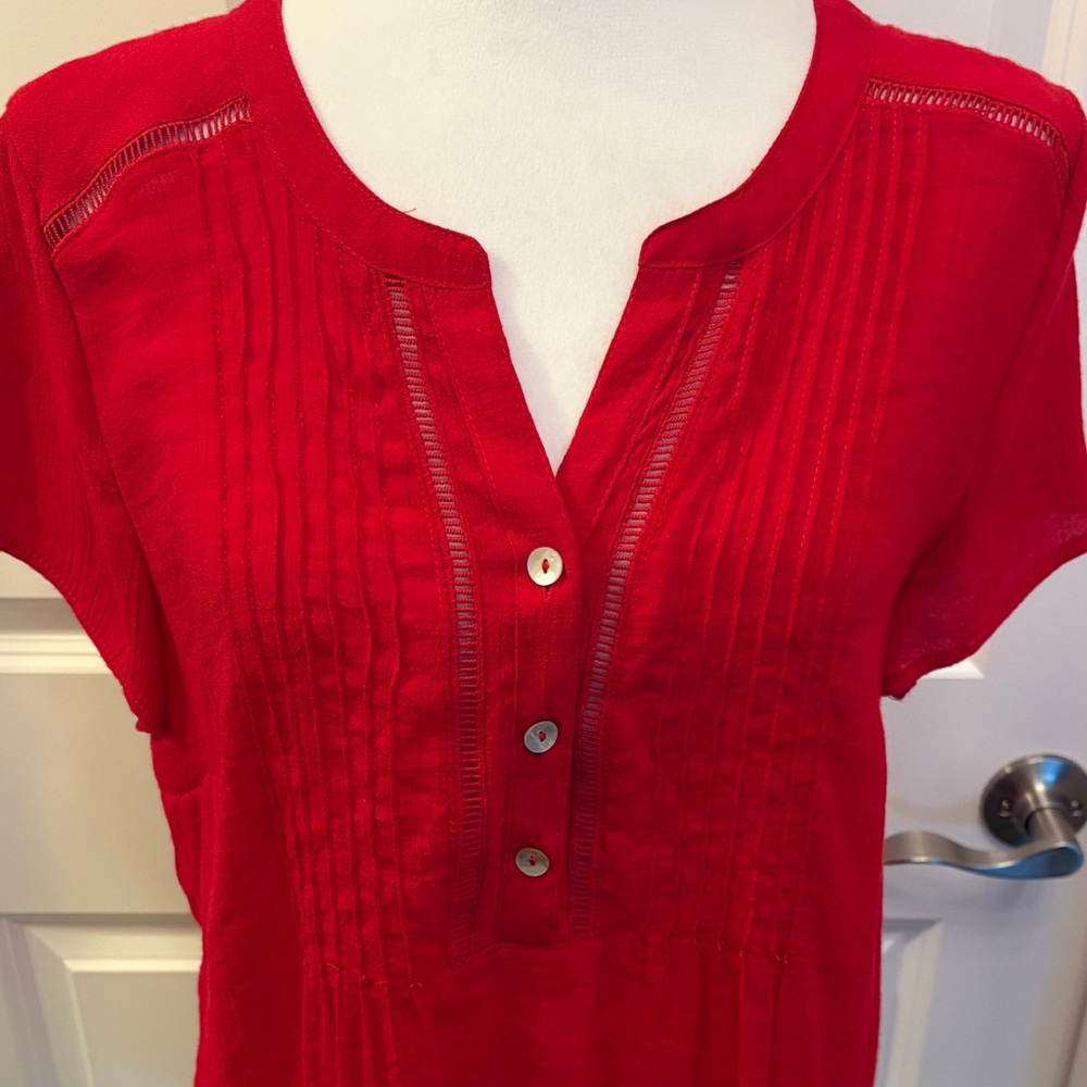Westport Red Button-Down Blouse Large short sleeve - Picture 3 of 16